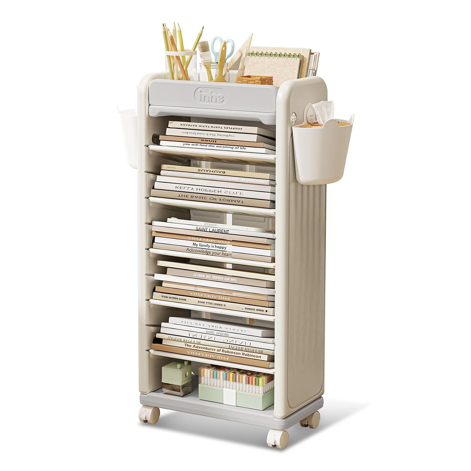 Book Cart Rolling - ® 7段ブックカート | モバイルブックシェルフ、ローリング収納カート＆モバイルオーガナイザー、軽量ブックカート（車輪付き）、カスタマイズ可能