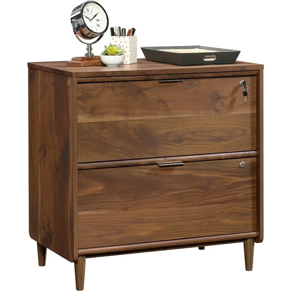 File Cabinet Lateral - シンプルな横型ファイル木製キャビネット、グランドウォルナット仕上げ、5段チェストオブドロワーズ（キャスター付き）、デスクファイリングキャビネット