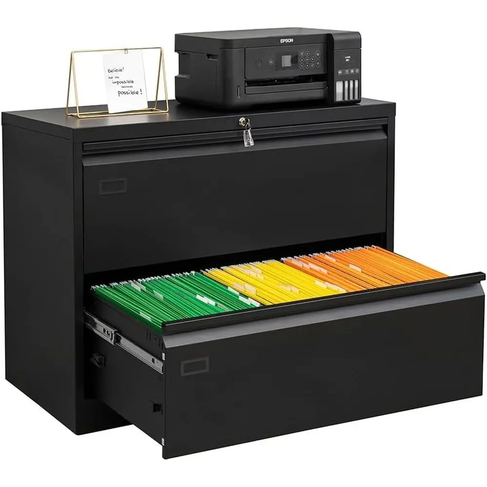 File Cabinet Lateral - ロック付き横型ファイルキャビネット、大型金属製収納キャビネット、レター/リーガル/A4サイズ、組み立てが必要