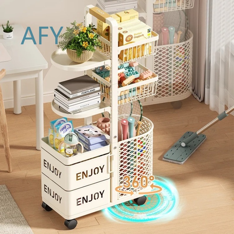 Book Cart Rolling - 多層式子供用おもちゃ収納オーガナイザー、モンテッソーリ学習用ローリングスナックカート（ホイール付き）、ブックシェルフ、ソファサイドテーブル
