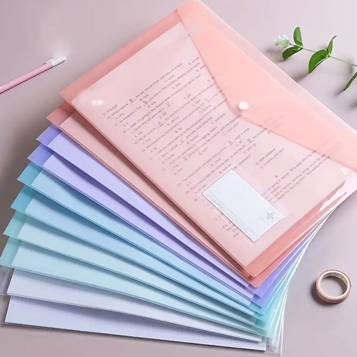 File Cabinet Lateral - WQN-5 プラスチックファイルバッグ、16C A4 ファイルフォルダー、ラベル付き PP 透明ファイルバッグ、防水ファイルバッグ、新学期シーズン