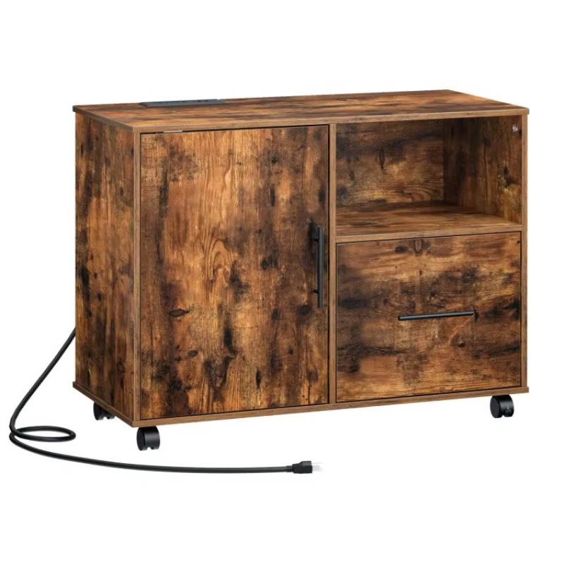 File Cabinet Lateral - # 木製オフィスファイルキャビネット、充電ステーション付き木製横型ファイリングキャビネット、オフィス学習用引き出し付きプリンタースタンド