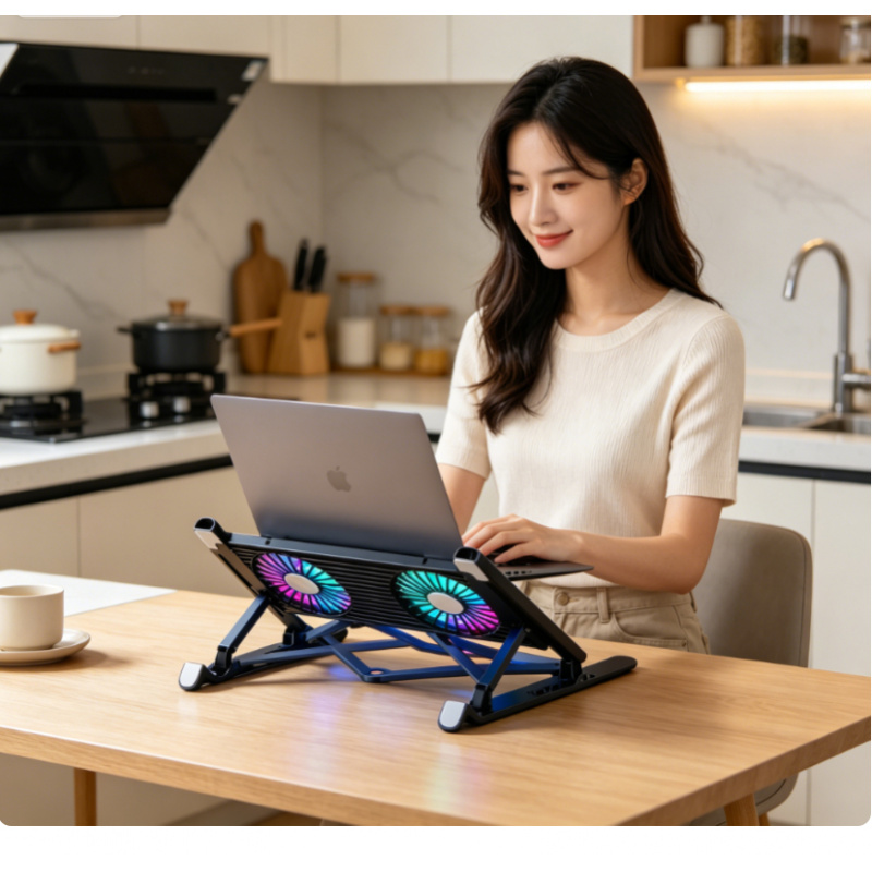 Adjustable Laptop Table - 新しいノートパソコンクーラーベーススタンド折りたたみ式ノートパソコン冷却パッドポータブル調整可能なノートブックスタンド13-17.3インチ用4ファン付き