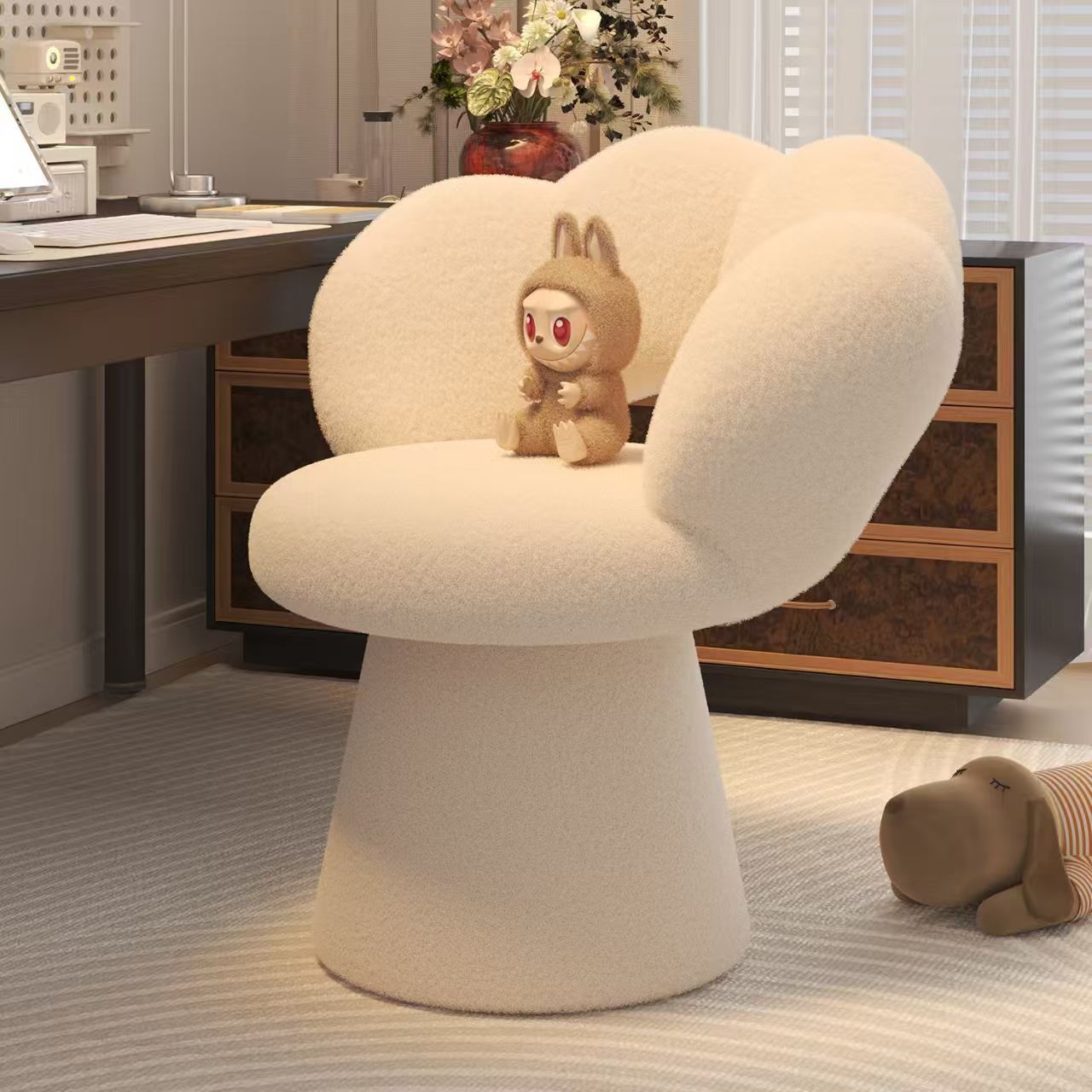 Office Furniture Home - 人間工学に基づいたホームオフィスデスクチェア、ランバーサポート付き、ソフトペタルバックレスト、調節可能なバニティメイクアップチェア、ホームファニチャー用