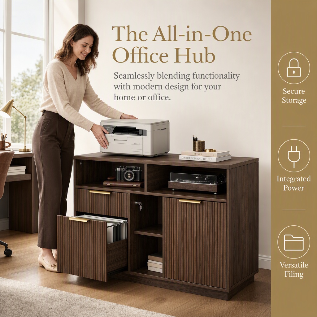 4段引き出しファイルキャビネット、溝付き木製横型ファイルキャ - File Cabinet Lateral のレビューと価格