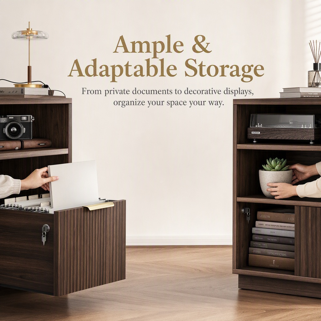 4段引き出しファイルキャビネット、溝付き木製横型ファイルキャ - File Cabinet Lateral のレビューと価格