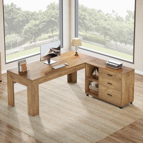 63インチL字型デスク（収納付き）、エグゼクティブオフィスデ - File Cabinet Lateral のレビューと価格