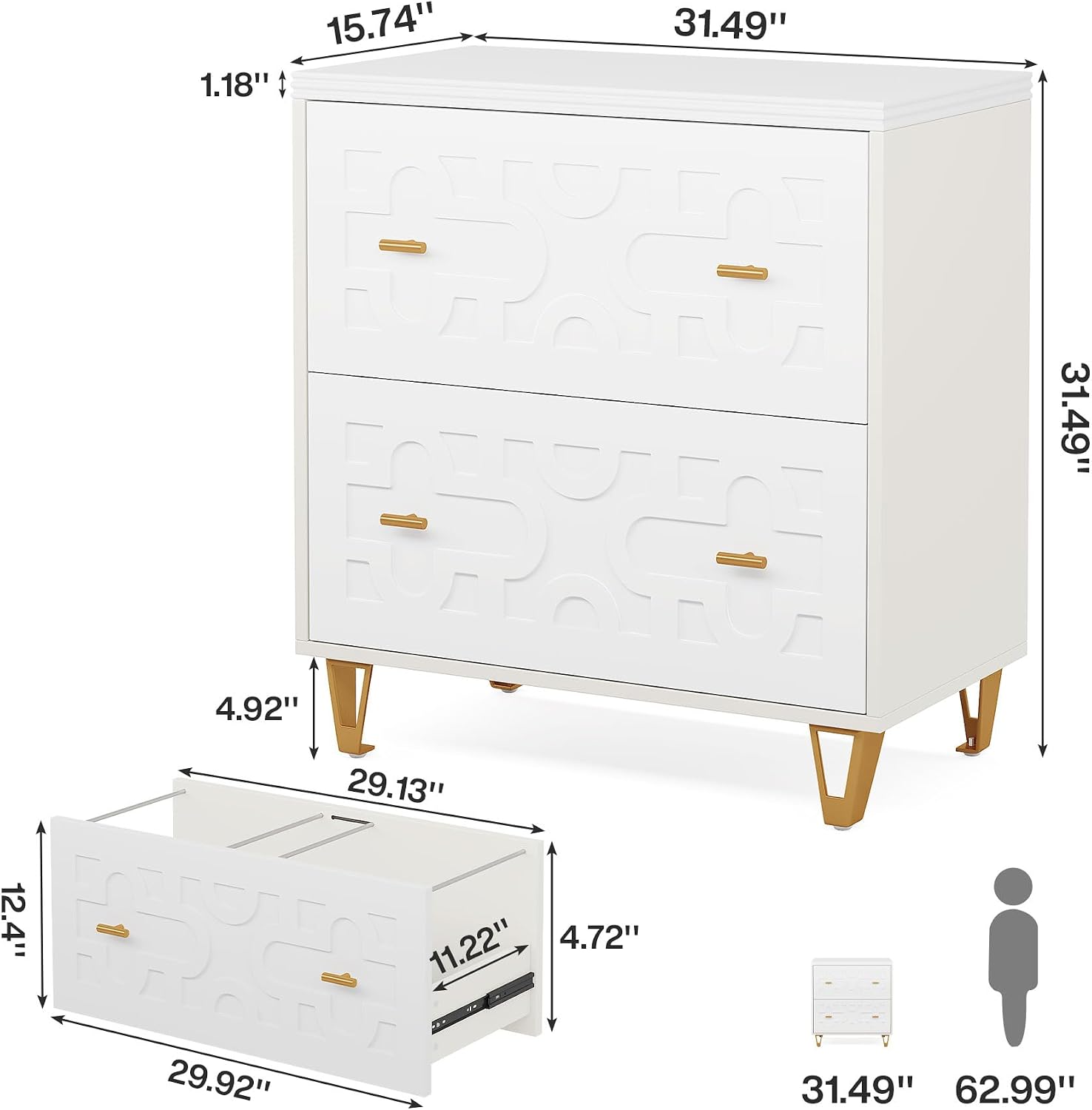 2段引き出し横型ファイルキャビネット、ウォームホワイトとゴー - File Cabinet Lateral のレビューと価格