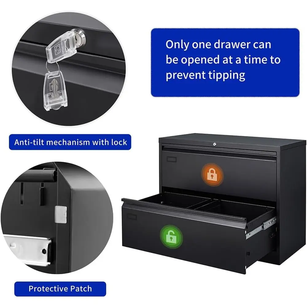 ロック付き横型ファイルキャビネット、大型金属製収納キャビネッ - File Cabinet Lateral のレビューと価格