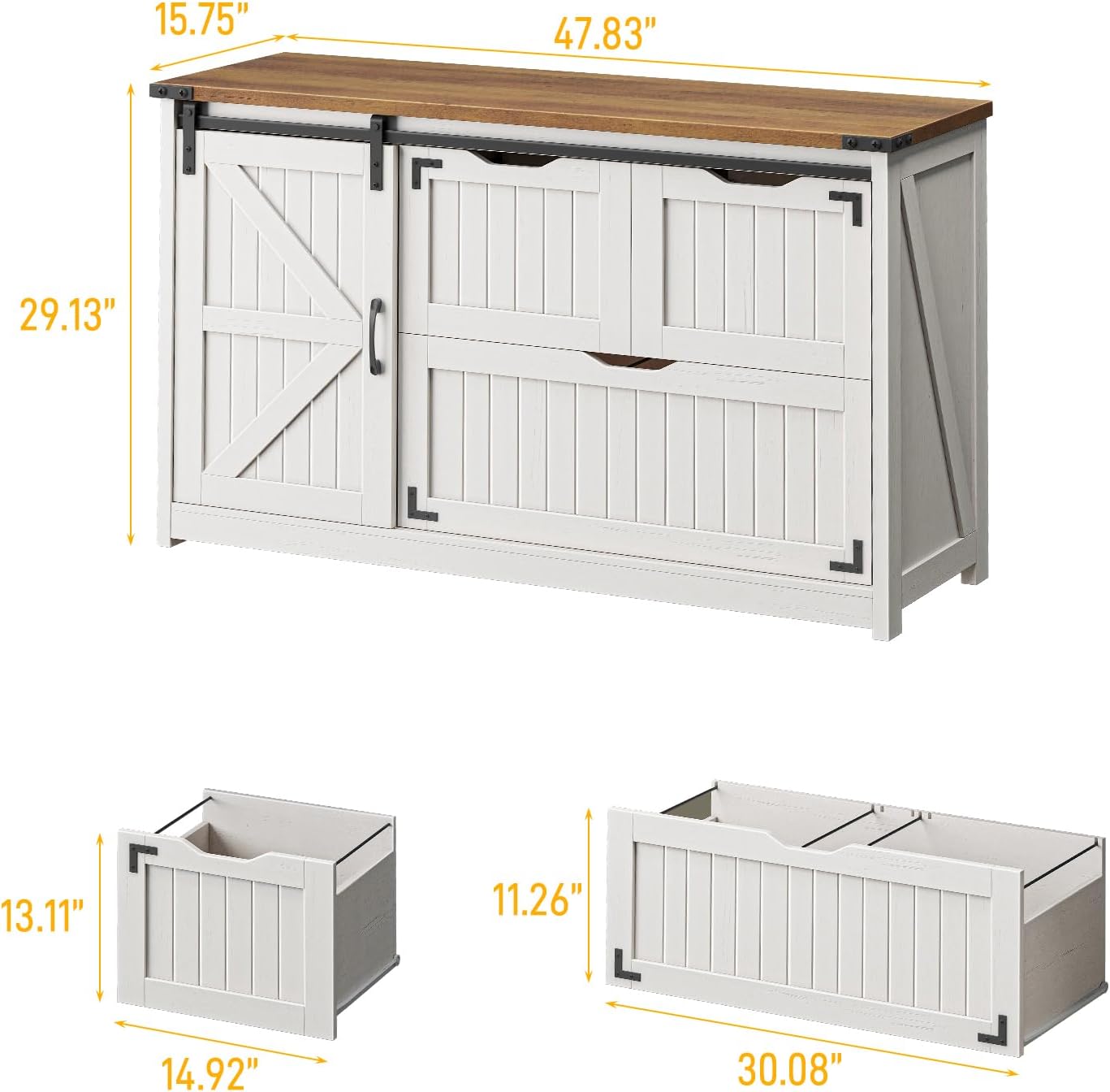 オフホワイト 47.8 インチ ファームハウス横型ファイリン - File Cabinet Lateral のレビューと価格