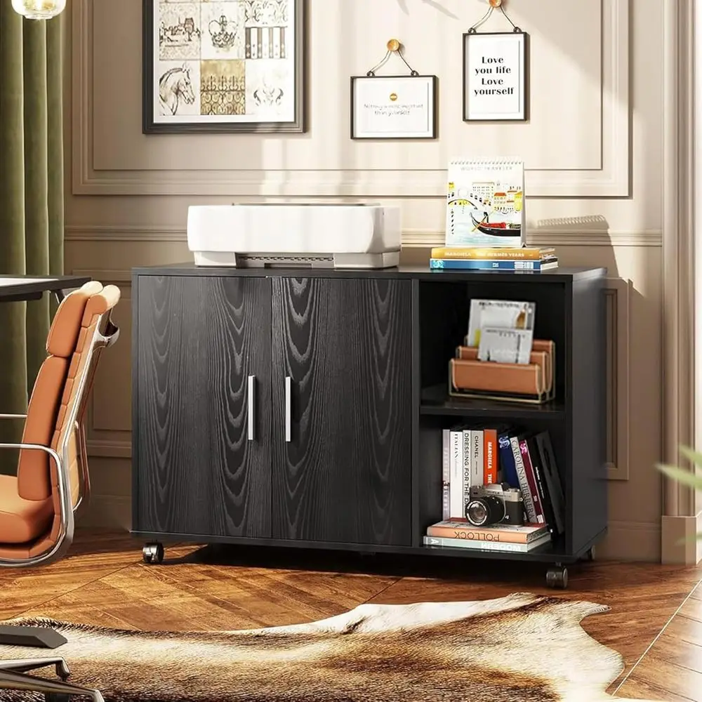 黒色のオフィス収納キャビネット（扉と棚付き）、横置きプリンタ - File Cabinet Lateral のレビューと価格