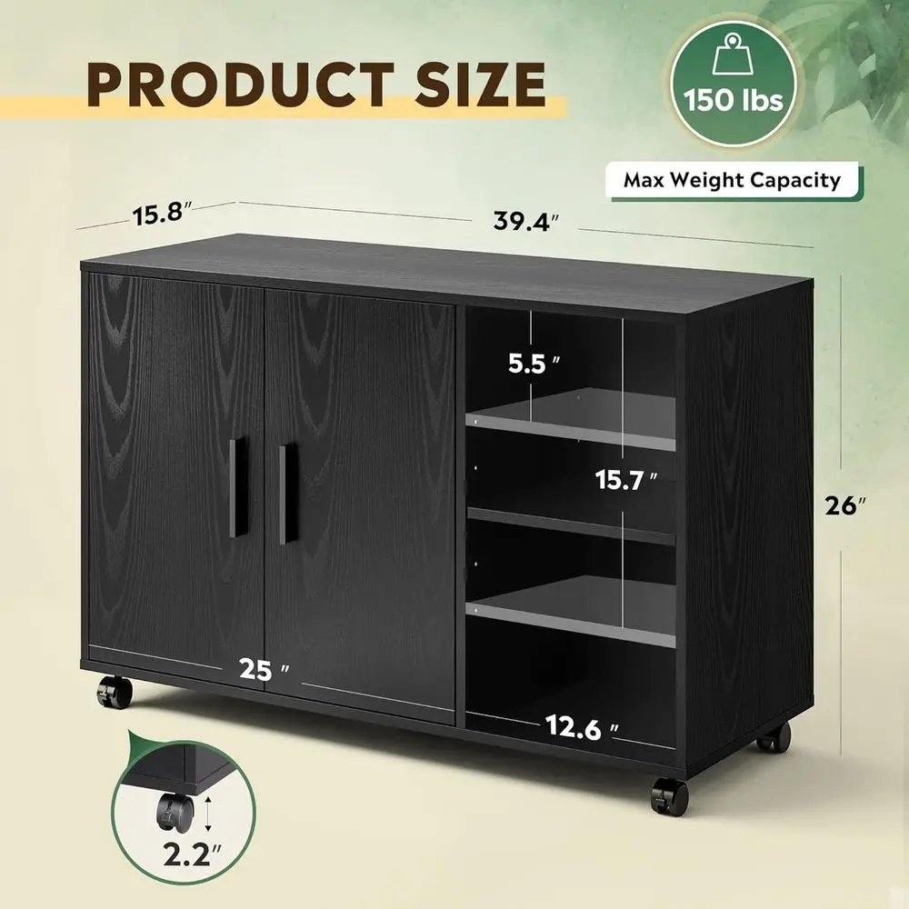 黒色のオフィス収納キャビネット（扉と棚付き）、横置きプリンタ - File Cabinet Lateral のレビューと価格