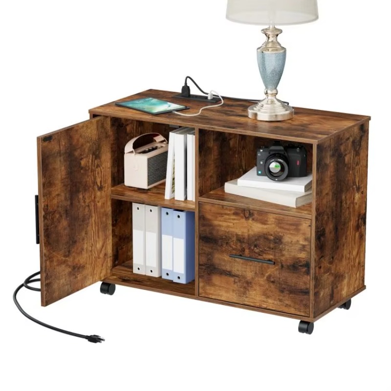 # 木製オフィスファイルキャビネット、充電ステーション付き木 - File Cabinet Lateral のレビューと価格