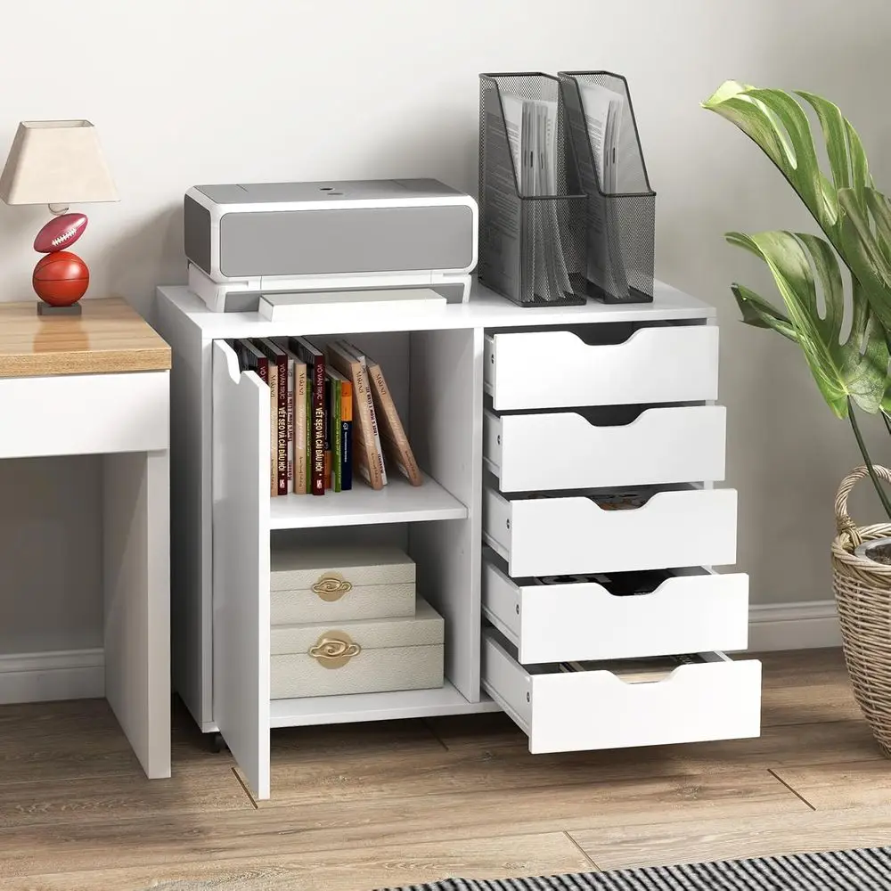 5段引き出し横型ファイルキャビネット、キャスター付き、調節可 - File Cabinet Lateral のレビューと価格