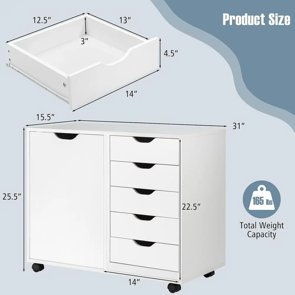5段引き出し横型ファイルキャビネット、キャスター付き、調節可 - File Cabinet Lateral のレビューと価格