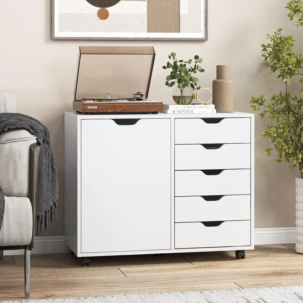5段引き出し横型ファイルキャビネット、キャスター付き、調節可 - File Cabinet Lateral のレビューと価格