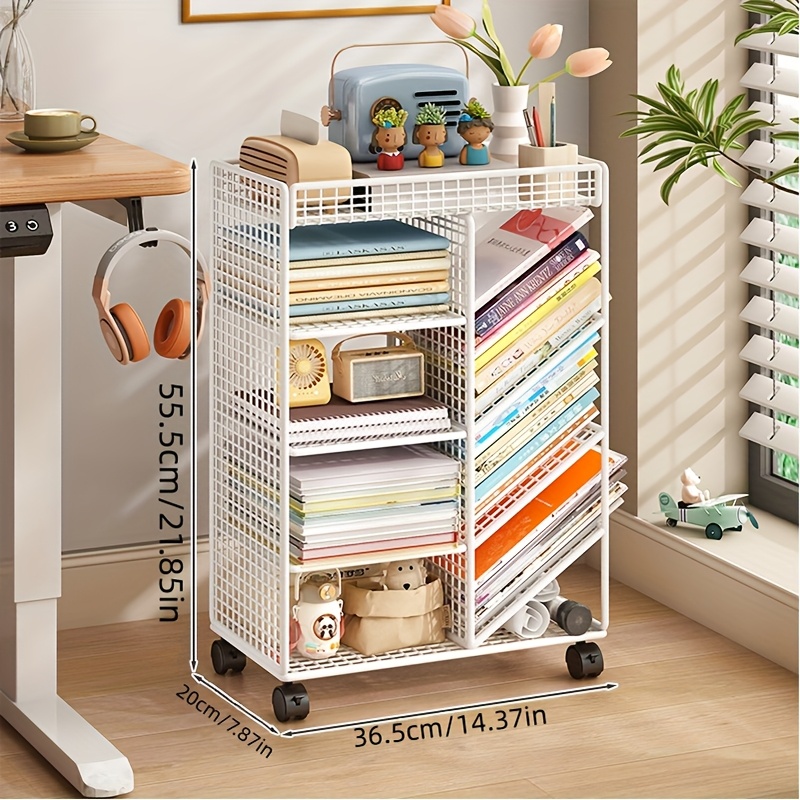 ローリングブックカート - 金属製モバイル本棚、デスクオーガ - Book Cart Rolling のレビューと価格