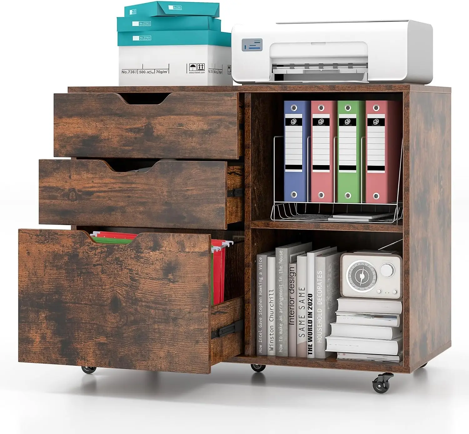 3段引き出しファイルキャビネット、調節可能な棚付きモバイルプ - File Cabinet Lateral のレビューと価格