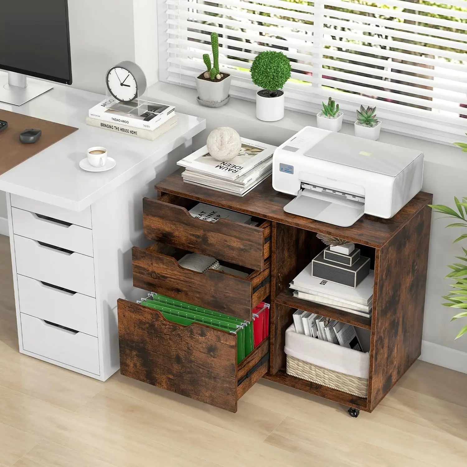3段引き出しファイルキャビネット、調節可能な棚付きモバイルプ - File Cabinet Lateral のレビューと価格