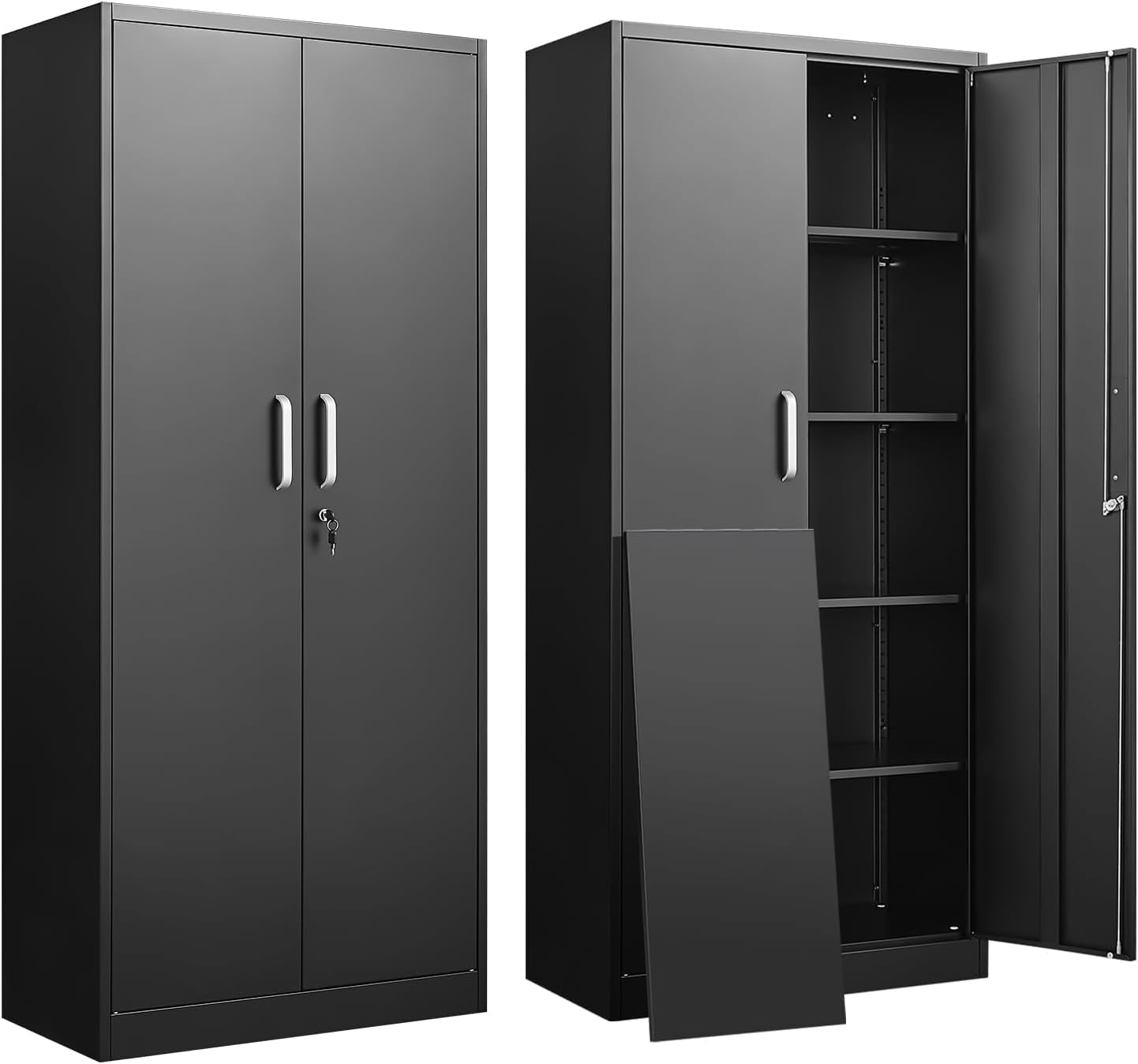 調節可能な棚付き金属製収納キャビネット ドアと棚付きの黒いガ - Office Furniture Cabinets のレビューと価格