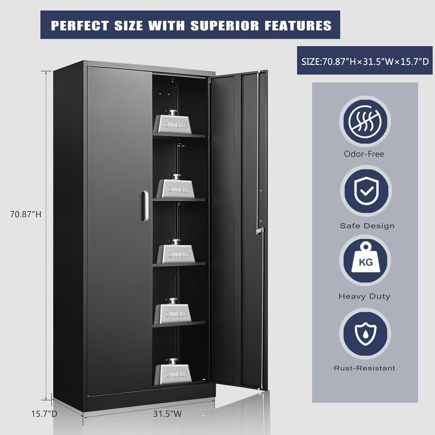 調節可能な棚付き金属製収納キャビネット ドアと棚付きの黒いガ - Office Furniture Cabinets のレビューと価格