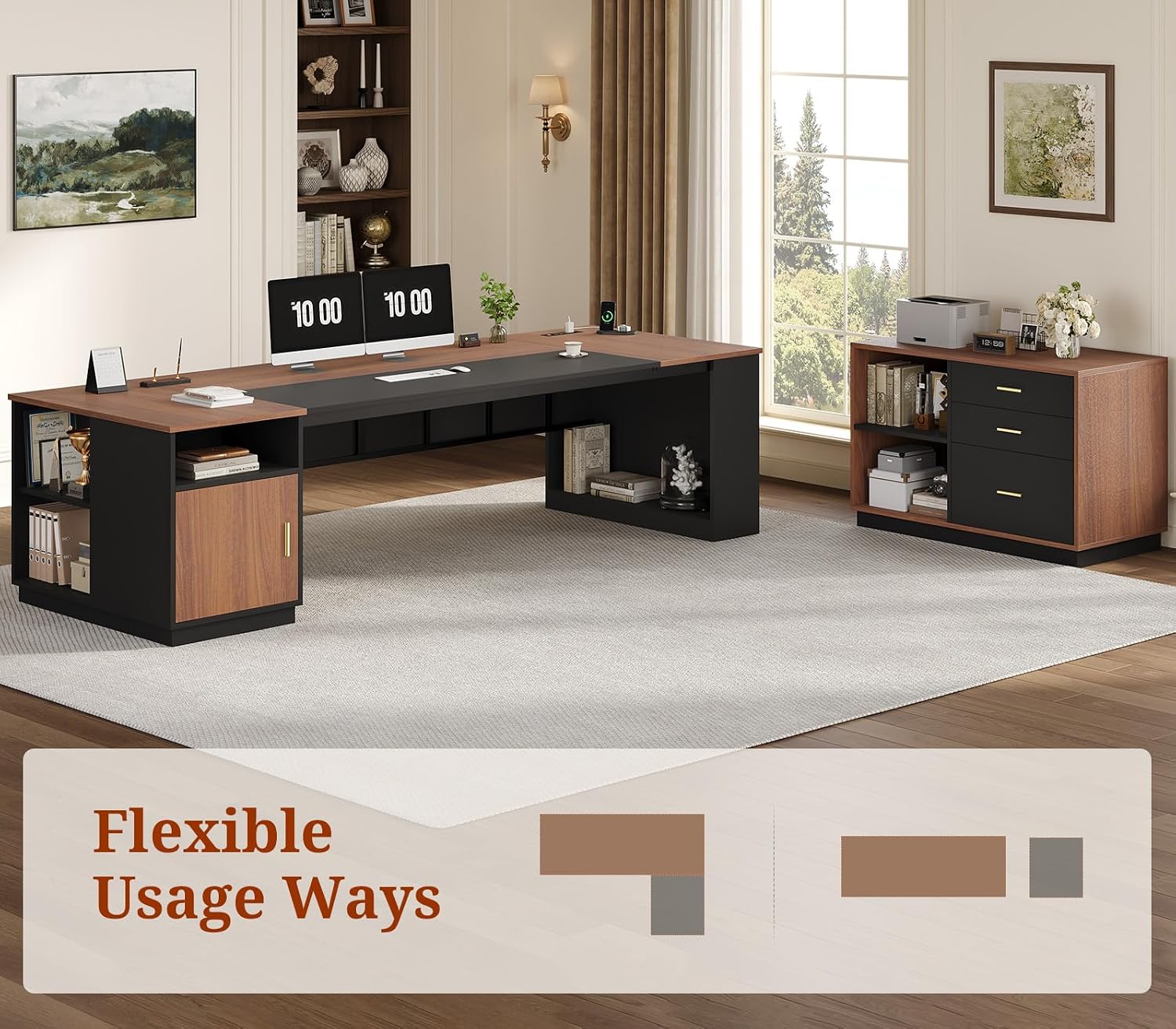 長さ78.7インチのL字型エグゼクティブデスク、横型ファイル - File Cabinet Lateral のレビューと価格