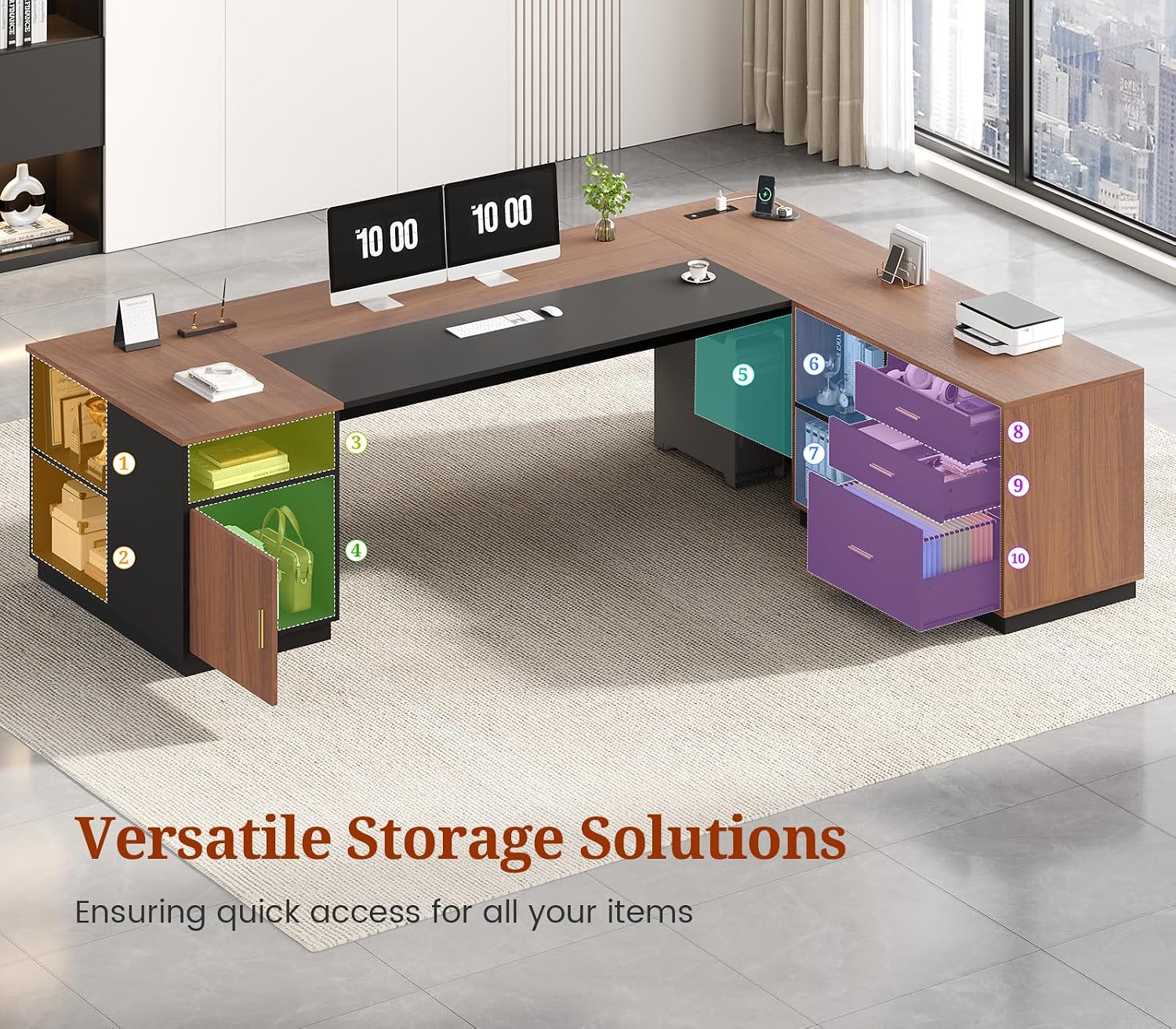 長さ78.7インチのL字型エグゼクティブデスク、横型ファイル - File Cabinet Lateral のレビューと価格